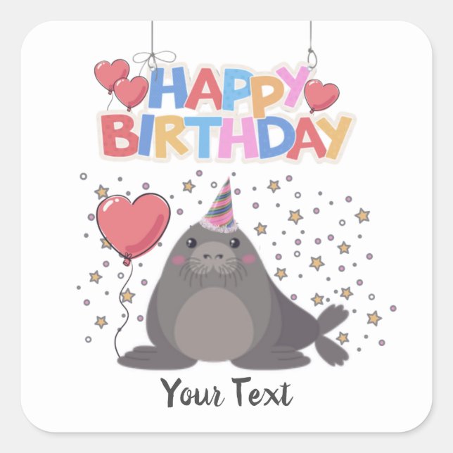 Birthday Party Cute Seal Colourful Custom (Front)