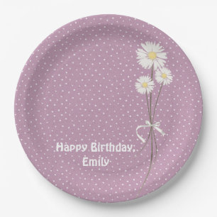 Birthday party daisy bouquet and dots paper plate