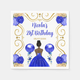 Birthday Party Dark Skin Princess in Blue Napkin