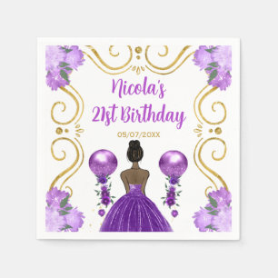 Birthday Party Dark Skin Princess in Purple Napkin