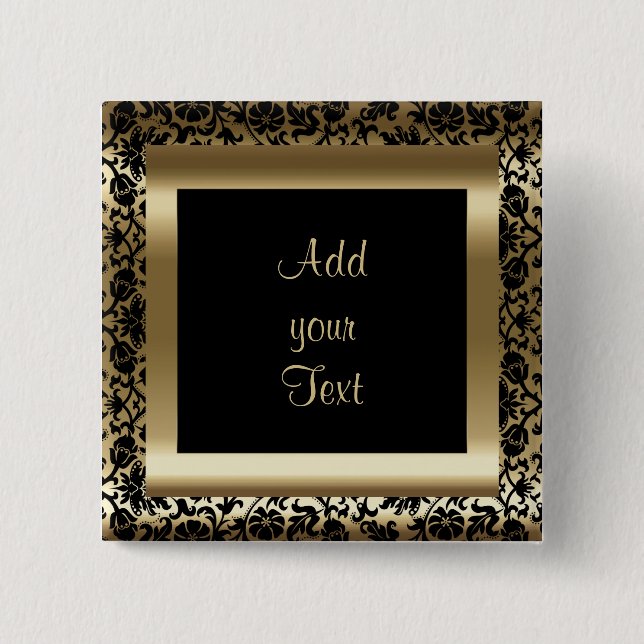 Birthday Party | DIY Text | Black Gold 2 Inch Square Button (Front)