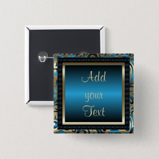 Birthday Party | DIY Text | Blue 2 Inch Square Button (Front & Back)