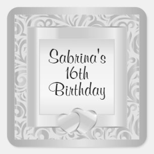 Birthday Party    DIY Text   Grey Silver Square Sticker