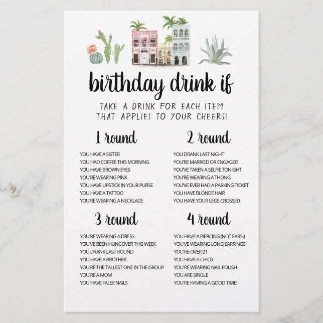 Birthday Party Drink If Game editable card (Front)