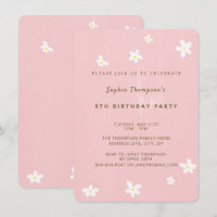 Birthday Party Dusty Rose Cute Daisies Simple Girl