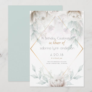 Birthday Party    Elegant Alabaster White Peonies Invitation