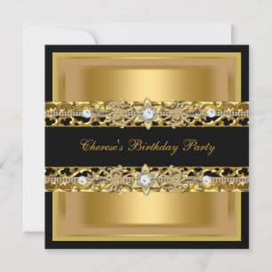 Birthday Party Elegant Black Gold Diamond Jewel 2 Invitation