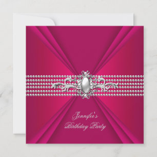 Birthday Party Elegant Deep Pink Red Pearl Invitation