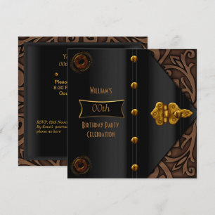 Birthday Party Elegant Gold Black Steampunk Invitation