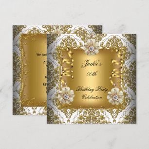 Birthday Party Elegant Gold White Silver Damask Invitation