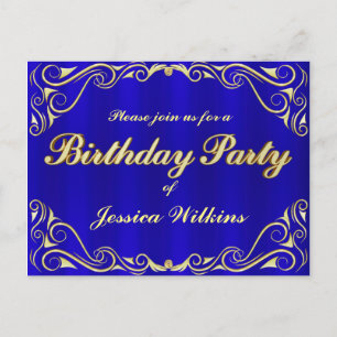 Birthday Party Elegant Regal Golden Typography Announcement Postcard