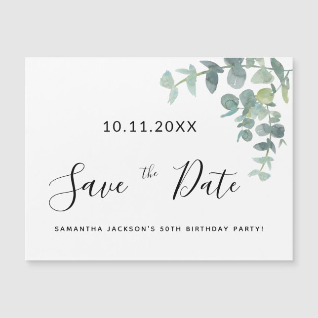 Birthday party eucaluptus greenery save the date (Front)