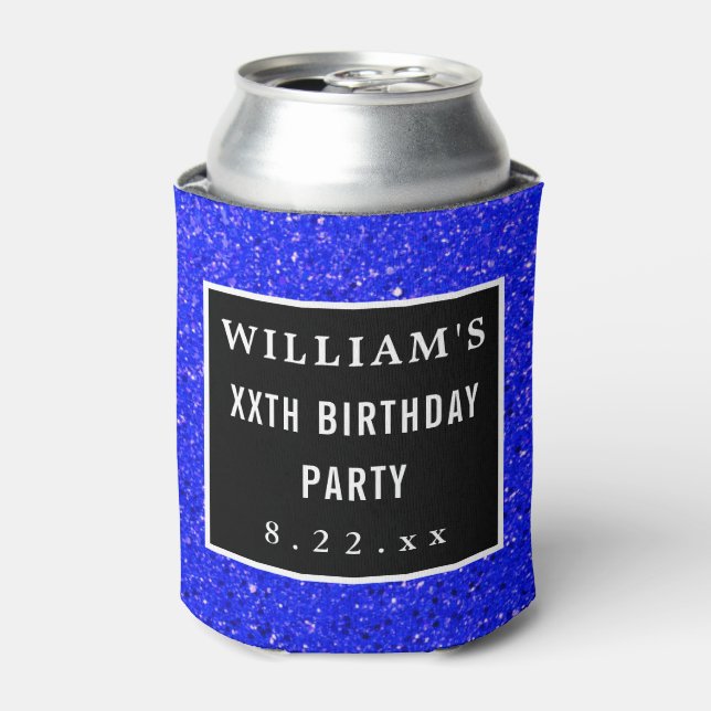Birthday Party Favour Modern Typography Blue Can Cooler (Can Front)