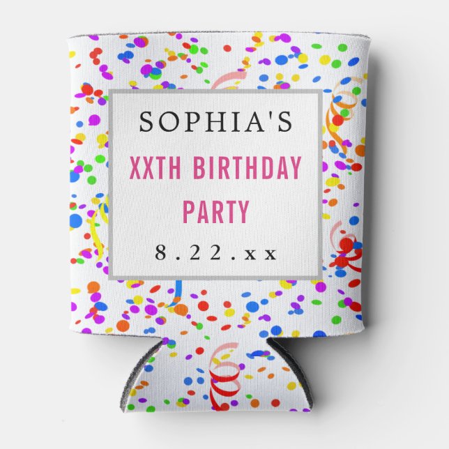 Birthday Party Favour Modern Typography  Can Cooler (Front)