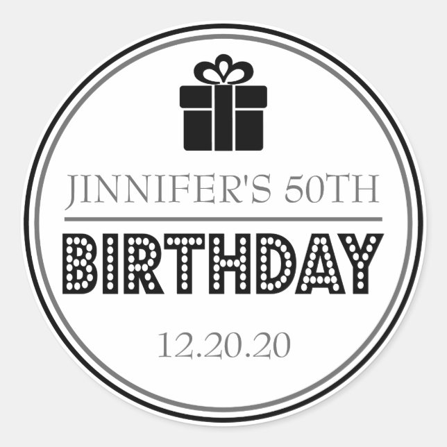 Birthday Party Favour Stickers (Black / Grey) (Front)