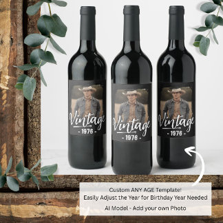 Birthday Party Favour Vintage Any Age Photo Wine Label