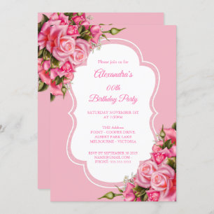 Birthday Party Floral Pink Roses Bouquet Invitation