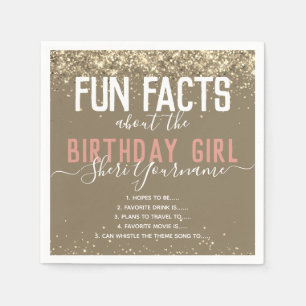Birthday Party Fun Facts Gold Glitter Girly Napkin