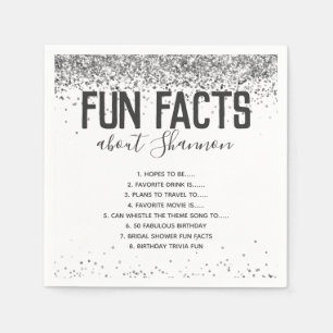 Birthday Party Fun Facts Silver Glitter Girly  Nap Napkin