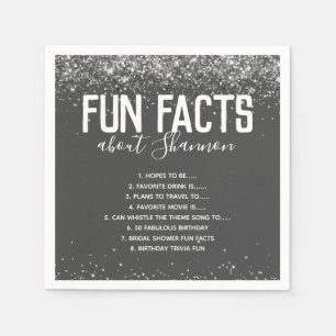 Birthday Party Fun Facts Silver Glitter Girly  Nap Napkin