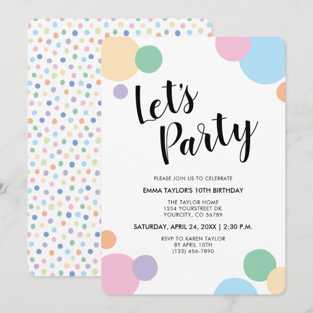 Birthday Party Fun Rainbow Confetti Balloon Dots Invitation (Front/Back)