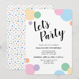 Birthday Party Fun Rainbow Confetti Balloon Dots Invitation
