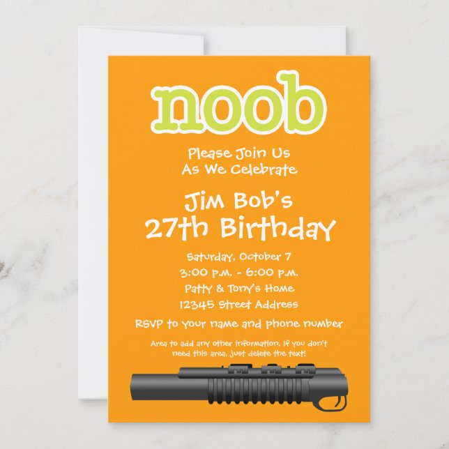 Birthday Party - Funny Noob Gamer Invitation (Front)