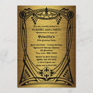 Birthday Party, Gatsby style, gold black,monogram Invitation