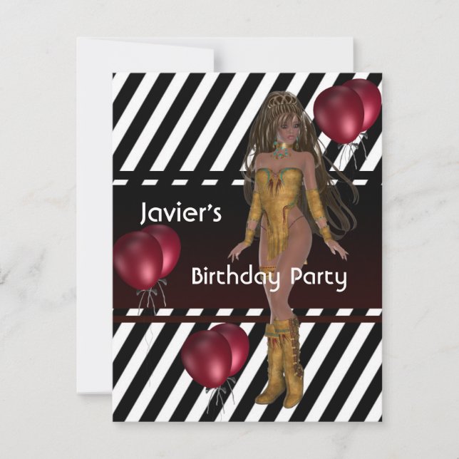 Birthday Party Girl Red Balloons Mans 2 Invitation (Front)