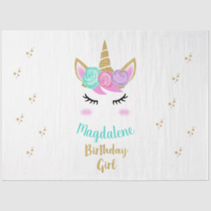Birthday Party Girl with Unicorn & Name Tissue Paper