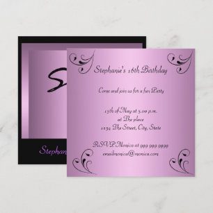 Birthday Party Glamour Pink Black Sweet 16 Invitation