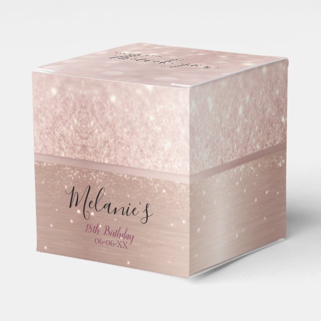 Birthday party glitter rose gold metallic name favor box (Front Side)
