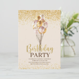 Birthday Party Gold and Black Personalized Invitat Invitation