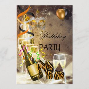Birthday Party Gold Champagne Shoes mask Invitation