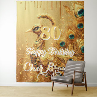Birthday Party Gold Dripping | Glitter Peacock Tapestry