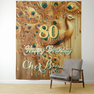 Birthday Party Gold Dripping | Glitter Peacock Tapestry