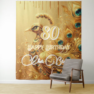 Birthday Party Gold Dripping   Glitter Peacock Tapestry