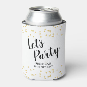 Birthday Party Gold Faux Foil Confetti Typography Can Cooler