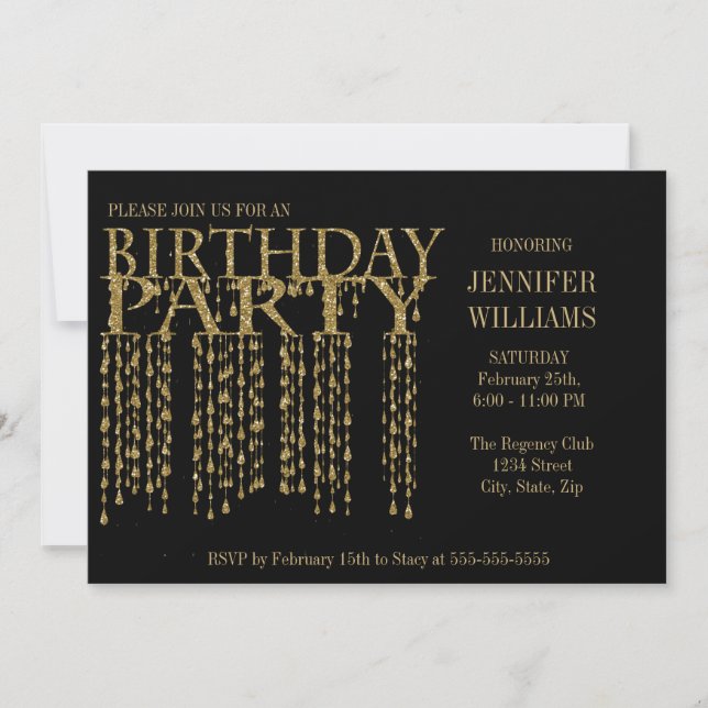 Birthday Party | Gold Glitter Confetti Invitation (Front)