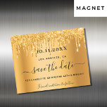 Birthday party gold glitter save the date magnet<br><div class="desc">A girly and trendy Save the Date magnetic card for a 40th (or any age) birthday party. A faux gold background decorated with faux glitter drips, paint dripping look. Personalize and add a date and name/age 40. Black coloured letters. The text: Save the Date is written with a large trendy...</div>