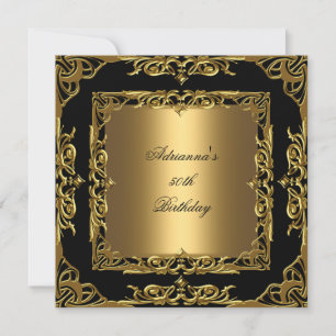 Birthday Party Gold Lace 50th Gold Overlay Black 2 Invitation