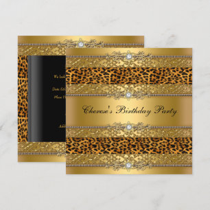 Birthday Party Gold Leopard Diamond Invitation