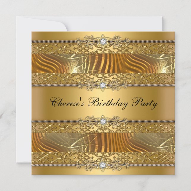 Birthday Party Gold on Gold Diamond Invitation (Front)
