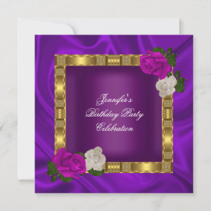 Birthday Party Gold Purple Plum Pink Rose Invitation