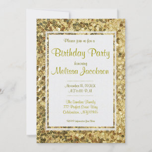 Birthday Party Gold Sequins Invitation