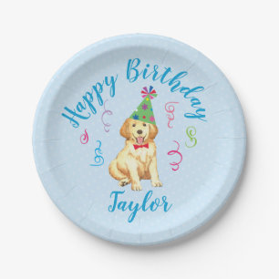Birthday Party Golden Retriever Paper Plate