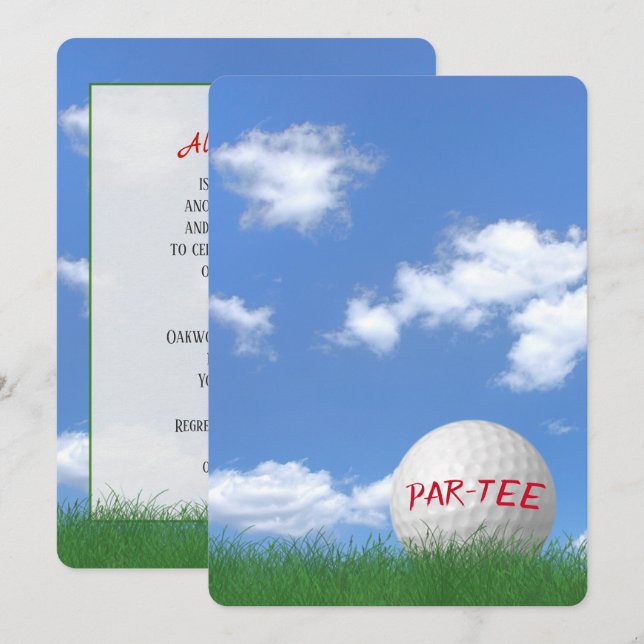 Birthday Party Golf Ball in Grass Invitation (Front/Back)