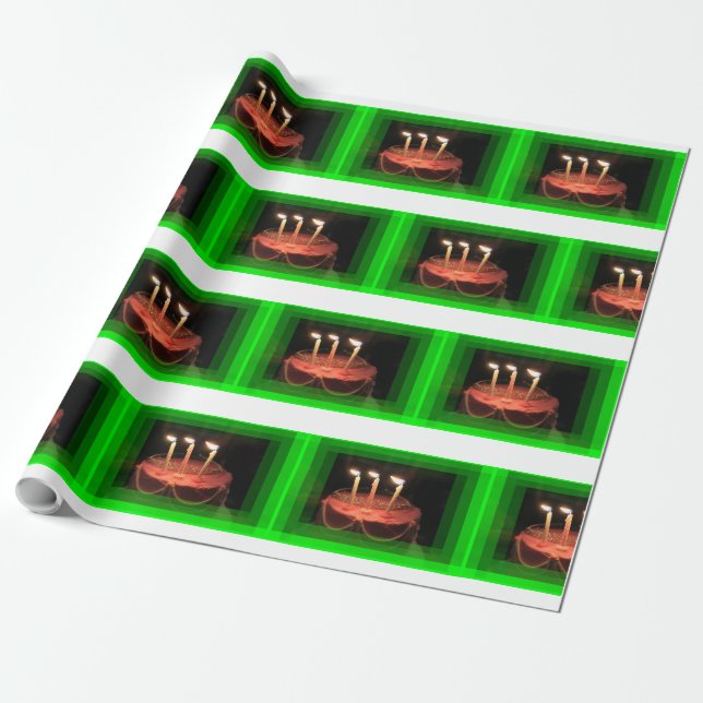 Birthday Party Green with Cake Wrapping Paper (Unrolled)