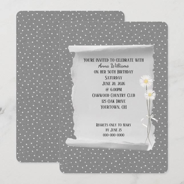 Birthday Party grey and pin dot Invitation (Front/Back)