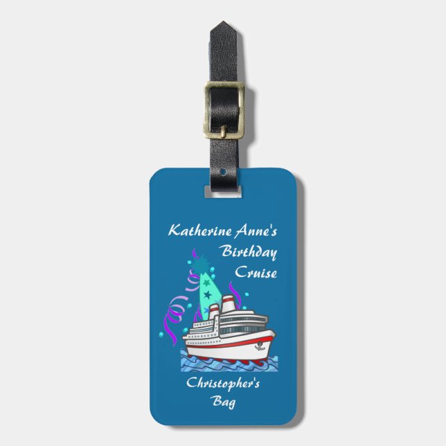 Birthday Party Hat Cruise Luggage Tag (Front Vertical)